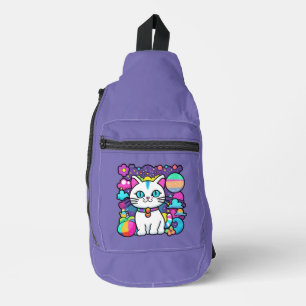 Sac À Bandoulière Cute blanc Cosmique Espace Kitty Chat