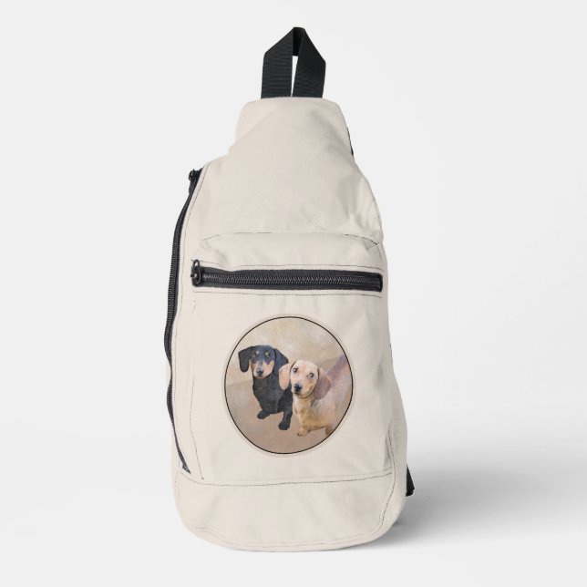 Sac À Bandoulière Dachshund Peinture Smooth Black & Tan Red Dog Art (Recto)