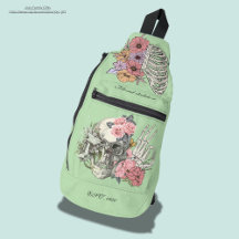 Doux aquarelle personnalisée Crâne floral vert