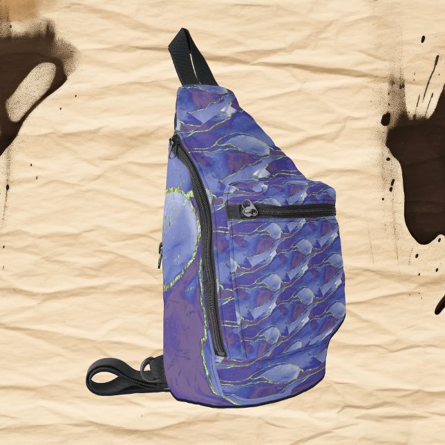 Sac À Bandoulière Elégant bleu abstrait avec violet | (Créateur téléchargé)