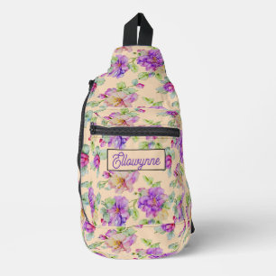 Sac À Bandoulière Élégant floral personnalisé aquarelle rose violet 