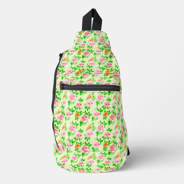 Sac À Bandoulière Elegant Floral Roses Green Leaves Pattern-23675 (Recto)