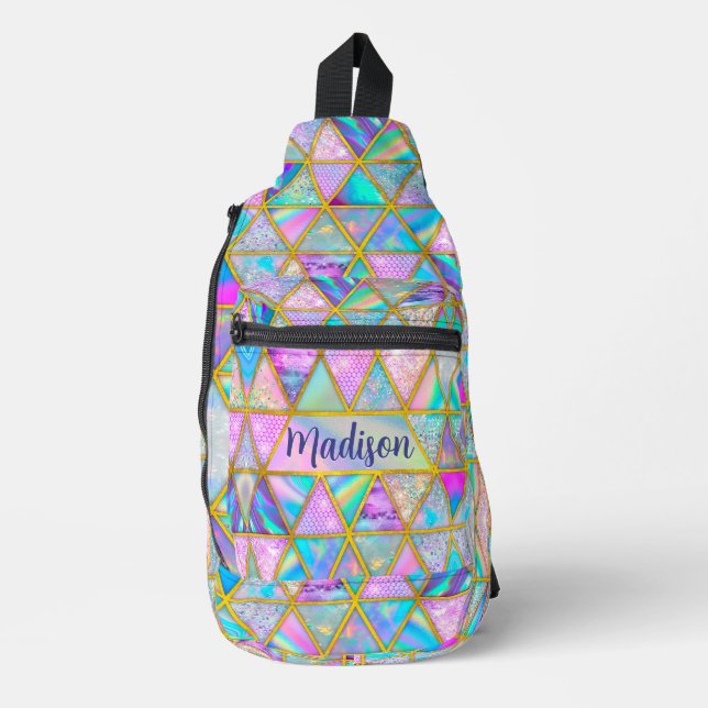 Sac À Bandoulière Elégant holographique tendance faux or géométrique (Recto)