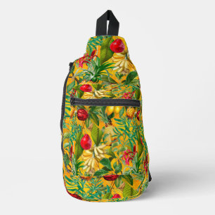 Sac À Bandoulière Elégant jaune fruits feuille tropicaux imprimés