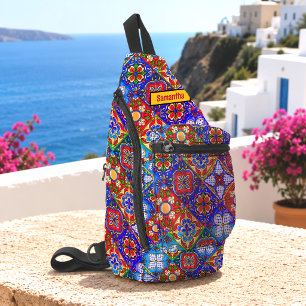 Sac À Bandoulière Élégant mexicain talavera rouge carreaux jaune mon