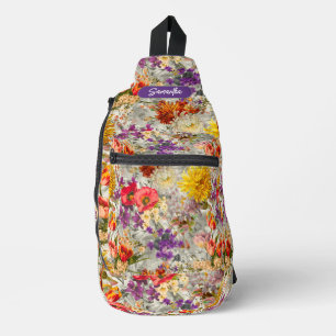 Sac À Bandoulière Élégant monogramme de motif gris fleuri violet