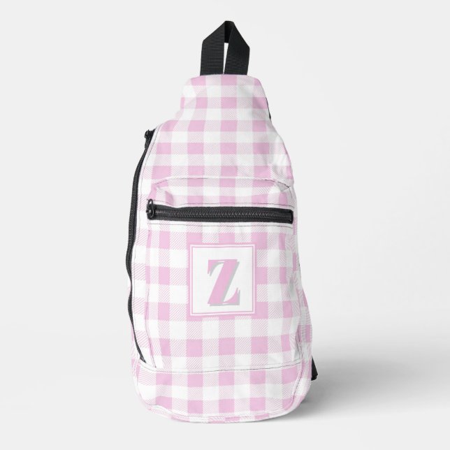Sac À Bandoulière Élégant vichy rose blanc monogramme personnalisabl (Recto)