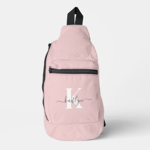 Sac À Bandoulière Élégant violet rose gris script Monogramme
