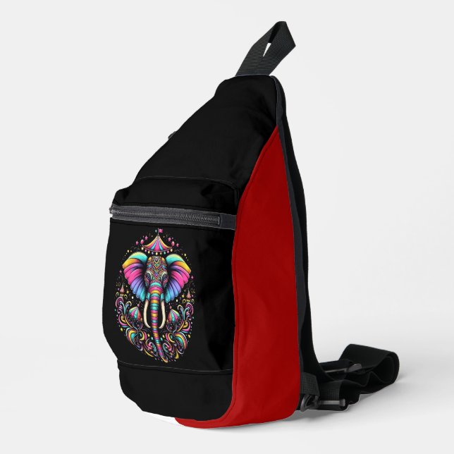 Sac À Bandoulière Eléphant Majestueux Avec Peinture Visage Vibrante (Coin droit)