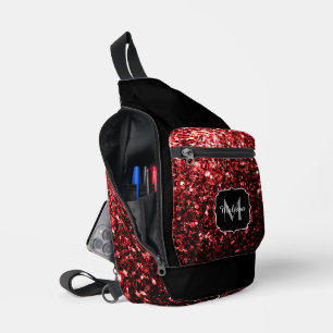 Sac À Bandoulière Faux paillettes rouge foncé scintillent Monogramme