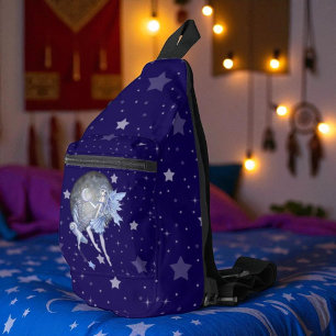 Sac À Bandoulière Fée bleu pâle et hibou étoile Imaginaire Art