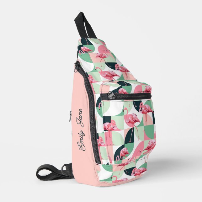 Sac À Bandoulière Flamant rose rose moderne Géométrique Girly Chic M (Coin gauche)