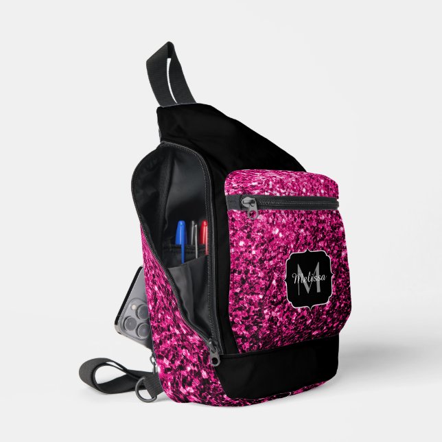 Sac À Bandoulière Flamme de parties scintillant rose chaud brillant  (Ouvrir)