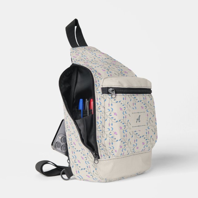 Sac À Bandoulière Fleurs en cascade bleu et rose (Ouvrir)