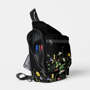 Sac À Bandoulière Fleurs sauvages en noir