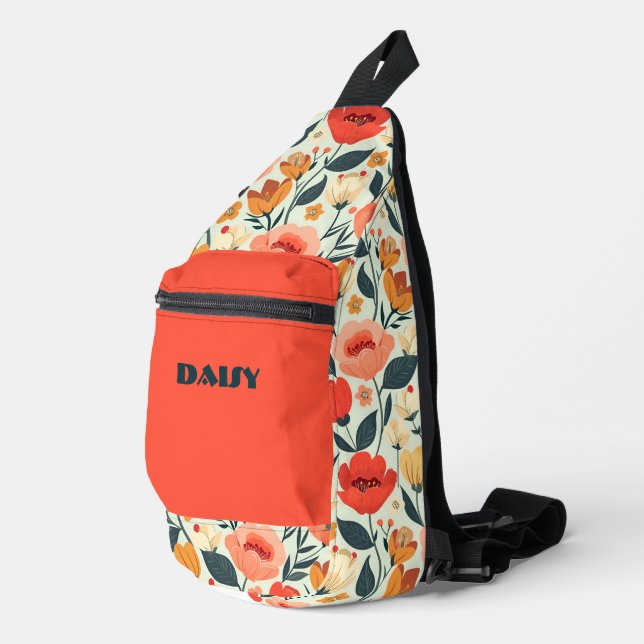 Sac À Bandoulière Floral orange et vert rétro (Coin droit)