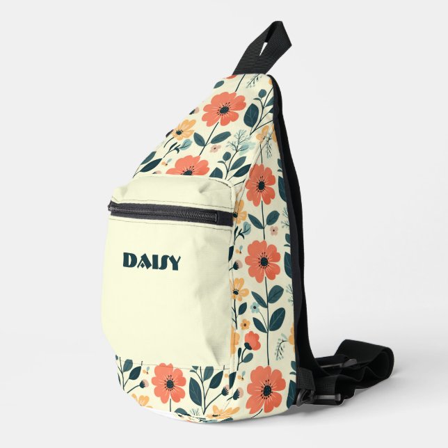 Sac À Bandoulière Floral orange et vert rétro (Coin droit)