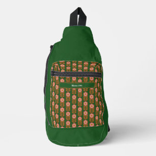 Sac À Bandoulière Floraux vintages, rose sur vert rétro monogrammé