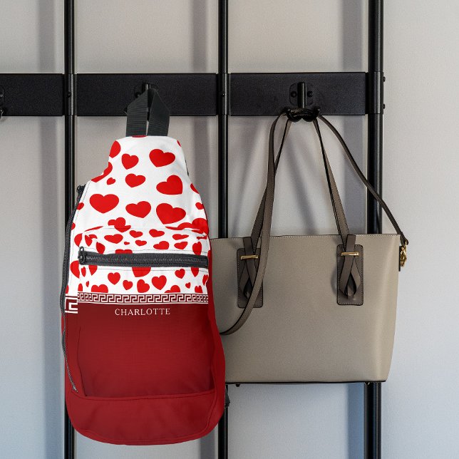 Sac À Bandoulière Girly Elegant Red Heart Nom personnalisé (Créateur téléchargé)