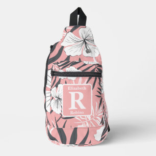 Sac À Bandoulière Hibiscus rose tropical personnalisé Monogramme