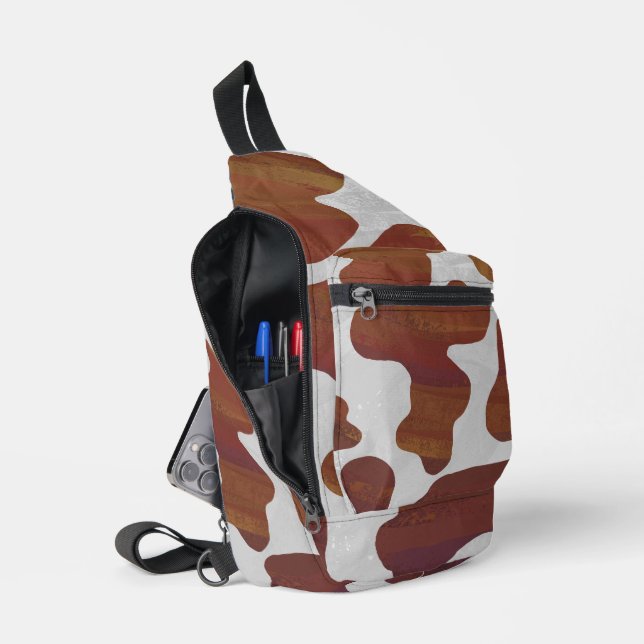 Sac À Bandoulière Impression de vache Brown et blanche (Ouvrir)