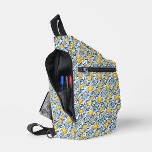 Sac À Bandoulière Imprimé botanique de citron bleu et jaune d'été