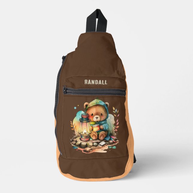 Sac À Bandoulière Joli enfant camping ours ajouter nom (Recto)