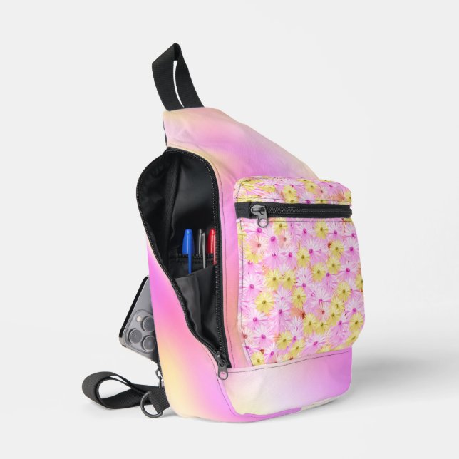 SAC À BANDOULIÈRE JOLIE FLEURS JOURNÉES ROSES ET JAUNES AVEC OMBRE (Ouvrir)