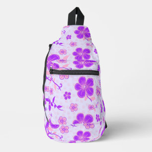Sac À Bandoulière Jolie impression florale violette et rose sur lava