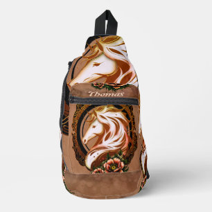 Sac À Bandoulière L'Élégante Tête De Cheval Adorée De Fleurs.