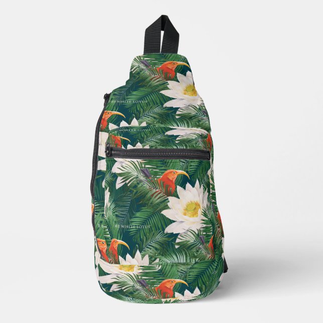 Sac À Bandoulière Les Blancs Lotus Tropical Birds & Lotus Motif (Recto)