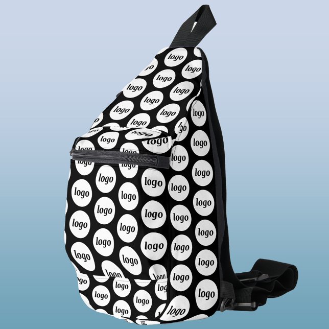 Sac À Bandoulière Logo Motif Entreprise Promotion Marque Noir (Logo pattern business branding promotional cross body sling bag)