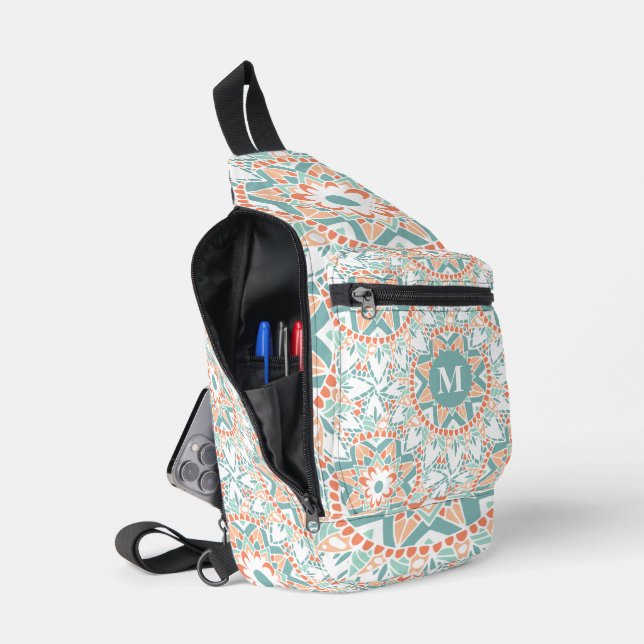 Sac À Bandoulière Mandala Peach Motif Turquoise Monogramme (Ouvrir)