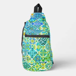 Sac À Bandoulière mexicain, marocain sicilien aqua menthe méditerran