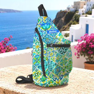 Sac À Bandoulière mexicain, marocain sicilien aqua menthe méditerran