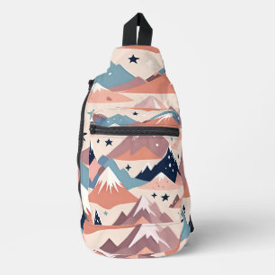 Sac À Bandoulière Mignonnes montagnes enneigées et étoiles motif ros