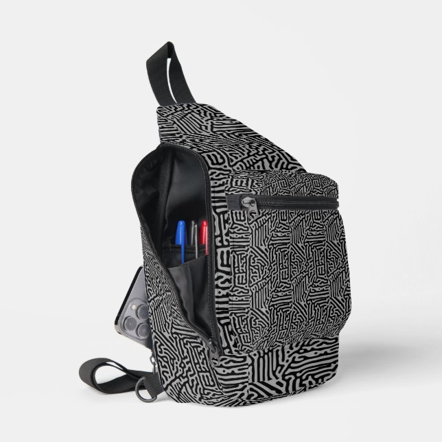 Sac À Bandoulière Moderne Élégant Gris & Noir Classique   (Ouvrir)