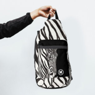 Sac À Bandoulière Moderne Imprimé Rayure Zèbre Noir Blanc Nom Initia