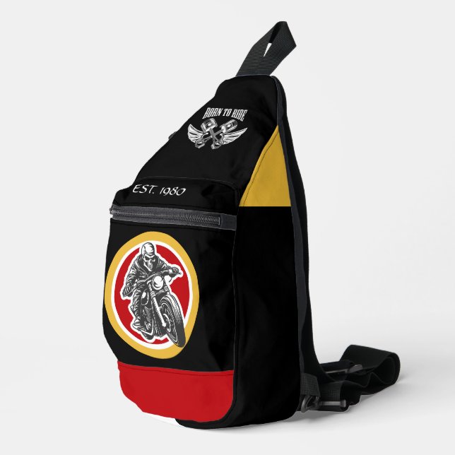 Sac À Bandoulière Moderne né pour chevaucher la moutarde rouge noir (Coin droit)
