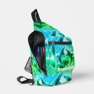 Sac À Bandoulière Monogramme Bleu & Vert Dolphins Océan  