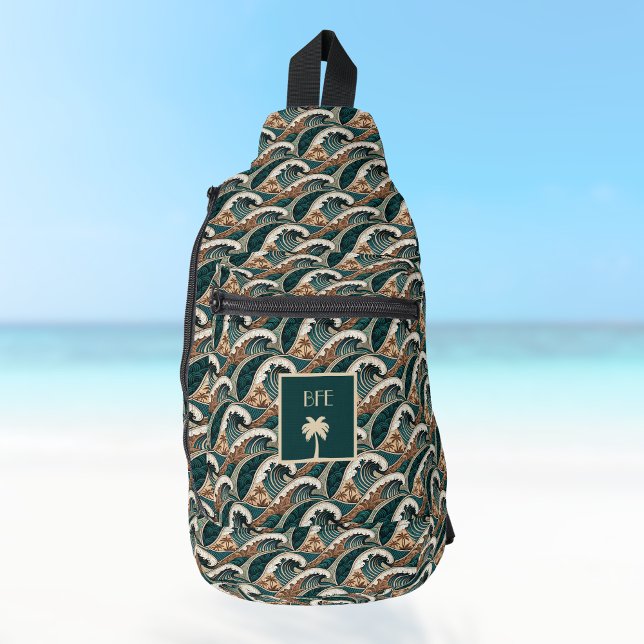 Sac À Bandoulière Monogramme de palmier polynésien Tropical Waves (Créateur téléchargé)
