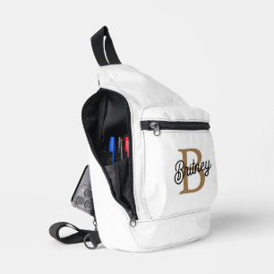 Sac À Bandoulière Monogramme moderne élégant Nom Black Gold Script