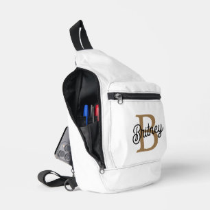 Sac À Bandoulière Monogramme moderne élégant Nom Black Gold Script
