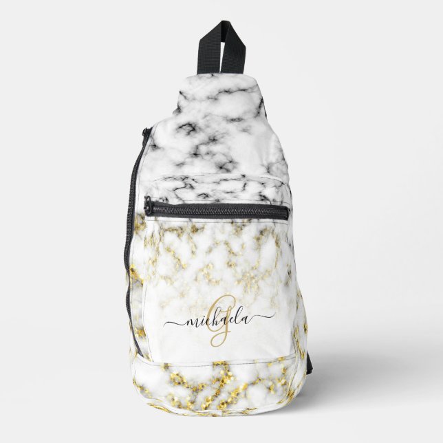 Sac À Bandoulière Monogramme noir blanc marbre or brillant (Recto)