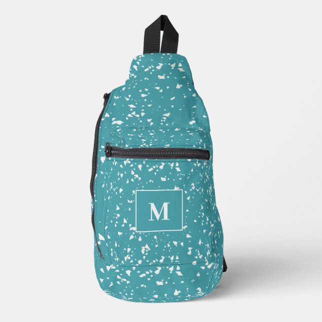 Sac À Bandoulière Monogramme personnalisé Turquoise Terrazzo (Recto)