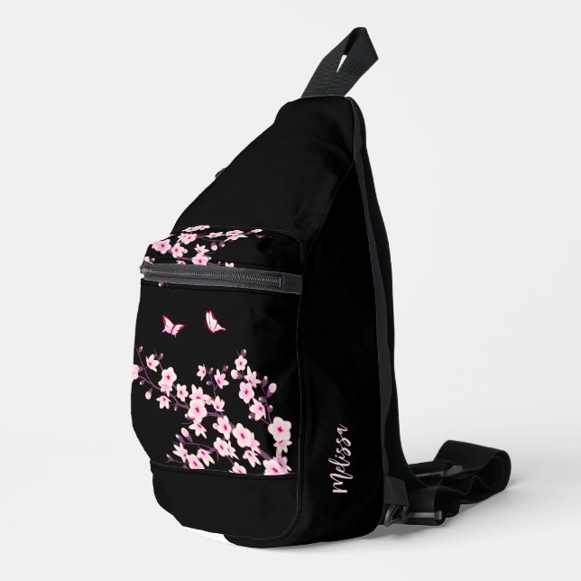 Sac À Bandoulière Monogramme rose noire en fleurs de cerisier (Coin droit)