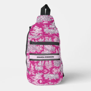 Sac À Bandoulière monogramme vintage fleuri rose magenta toile de jo
