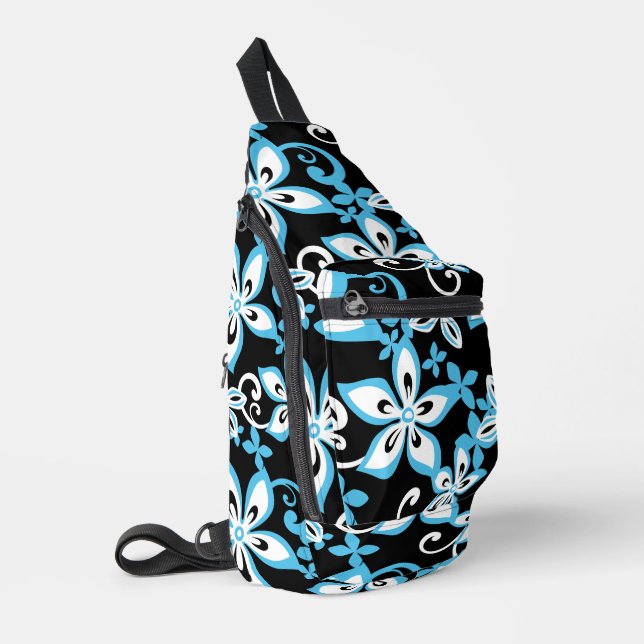 SAC À BANDOULIÈRE MOTIF ALOHA HAWAII EN NOIR/BLEU (Coin gauche)
