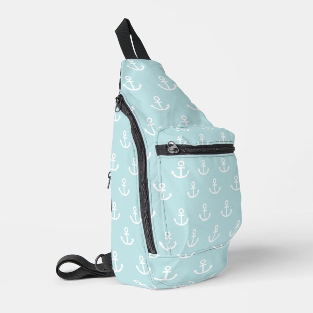Sac À Bandoulière Motif Ancre Pastel Bleu et Blanc (Coin gauche)
