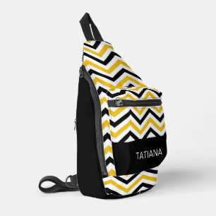 Sac À Bandoulière Motif de chevron classique jaune noir blanc Design